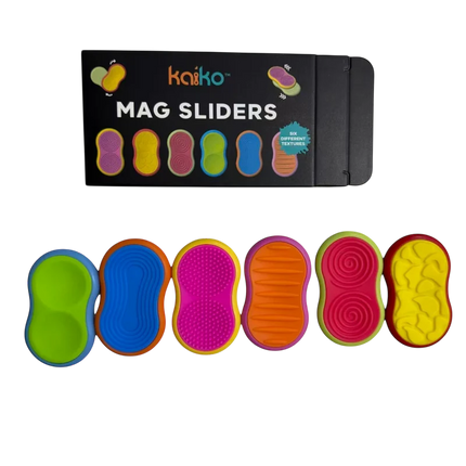 Mag Sliders - Six Interchangeable Magnetic Textured Pad Fidgets in bright colors with varied sensory textures for fidgeting and sensory play