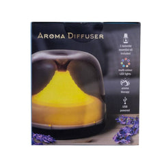 Aroma Diffuser with multi-colour LED lights, USB powered, including lavender essential oil for calming aromatherapy.