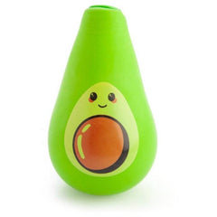 Green avocado-shaped stress ball with a smiling face and a brown pit, designed as Stress Avocado.