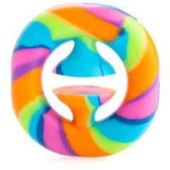 Rainbow Squeeze & Pop fidget toy with vibrant multicolored swirls designed for sensory play and stress relief