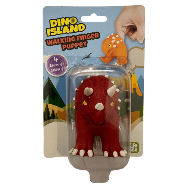 Dino Walking Finger Puppet in red dinosaur design, sensory toy helping families thrive with tools to calm and support