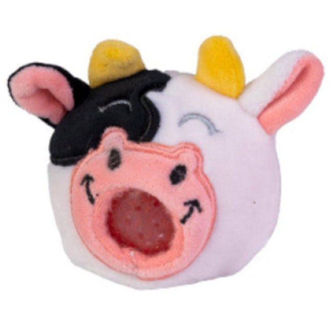 Farm Animals Plush Ball Jellies cow-shaped sensory squishy toy with soft fabric and calming textures.