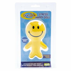 Koolface Stress Happy Doll yellow smiling squishy toy for stress relief helping families thrive with calm tools.