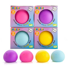 Smoosho's Jumbo Colour Change Ball set in pink, purple, blue, and yellow sensory squishy balls in packaging and out