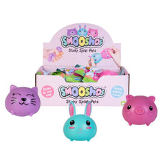 Sticky Splat Pets sensory fidget squishies including purple cat, blue rabbit, and pink pig toys to calm and support.