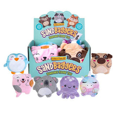 Sandbagger Pals sensory fidget toys in animal shapes including penguin, cat, koala, octopus, and unicorn soft squishies