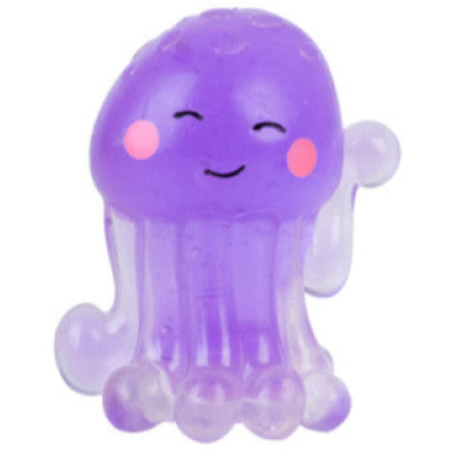 Purple smiling squishy jellyfish sensory toy for calming named Jellyfish Smoosho's Jelly Pal helping families thrive.