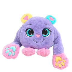 Melliboo Fluffy Boo soft purple sensory plush with big blue eyes, colorful ears, and pink paw prints.