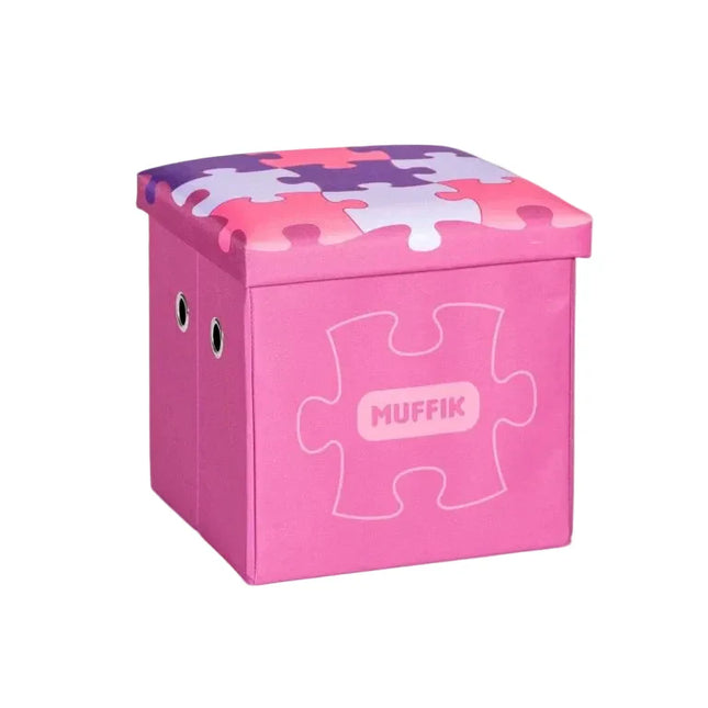 Bright pink Sensory Floor Tiles Storage Box with puzzle design, helping families thrive with tools to calm, connect and support.