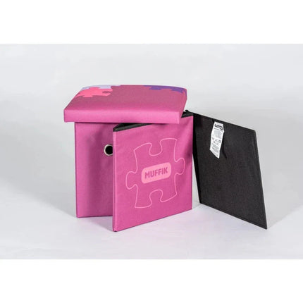 Sensory Floor Tiles Storage Box in pink with puzzle design, perfect to calm, connect and support families.