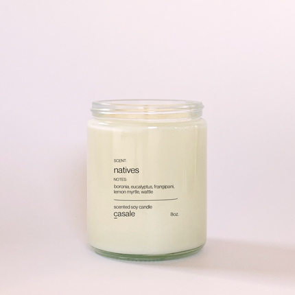 NATIVES SINGLE WICKED SOY CANDLE (8oz / 226g) with natural scent notes to calm, connect and support families.