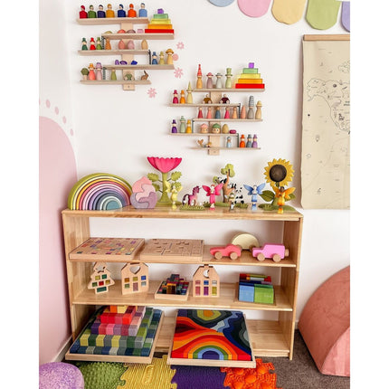 4 Tier Open-ended Toy Shelf -- Varnished Solid HardWood