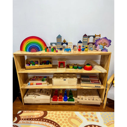 4 Tier Open-ended Toy Shelf -- Varnished Solid HardWood