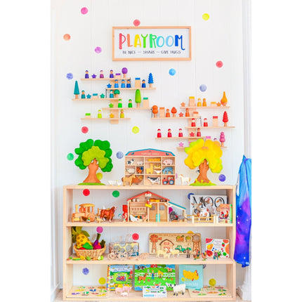 4 Tier Open-ended Toy Shelf -- Varnished Solid HardWood