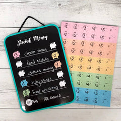Pocket Money Chart (A4 Hanging) with colorful stickers for tracking chores, helping families thrive with support tools.