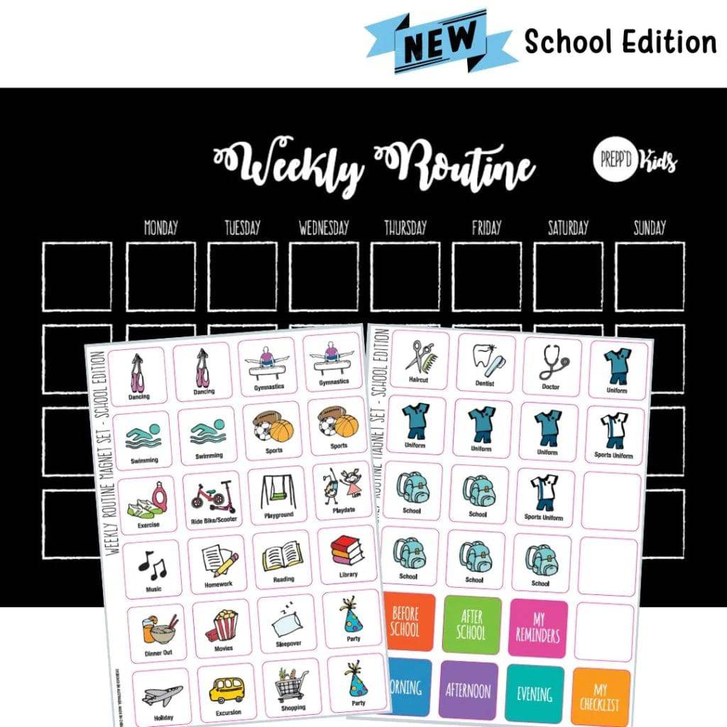 Weekly Routine Chart Set (flexible magnetic) - School Edition - Sensory Circle