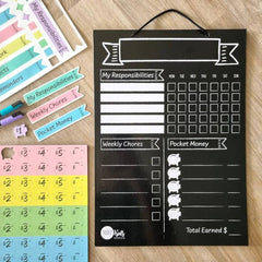 Responsibility Chart (A3 Hanging) with colorful chore and reward labels for organizing children's tasks and pocket money tracking