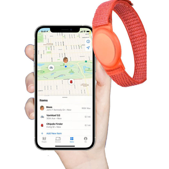 Dementia & Disability Smart Tracker Wrist/Ankle Band – Works with Apple Find My (iOS Only) | Water-Resistant, Replaceable Battery, Includes Tracking Tag - Red