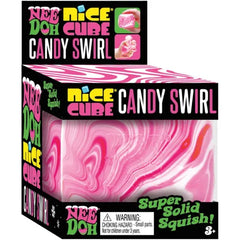 Schylling - Candy Swirl Nice Cube Nee Doh pink and white swirled squishy sensory toy in packaging