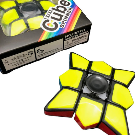 Yellow & White Cube Spinner fidget toy with star-shaped design and bright yellow panels for sensory play and focus