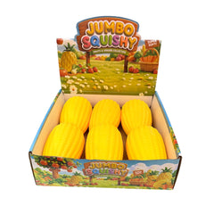 Squishy Jumbo Corn yellow sensory fidget toy in a colourful display box