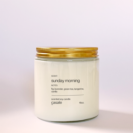 SUNDAY MORNING DOUBLE WICKED SOY CANDLE (16oz / 453g) with lavender, fig, green tea, tangerine, vanilla scent