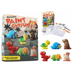 Mould & Paint Gypsum Plaster Kit - Cartoon Dinos with paint, brushes, and colorful dinosaur figures for creative sensory play