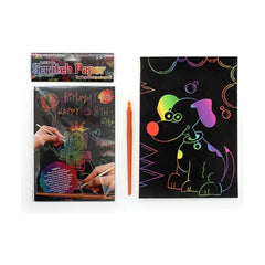Scratch Paper (5 x A5 SHEETS & STICK PER BAG) with colorful designs and orange stylus, helping families thrive with tools to calm, connect and support