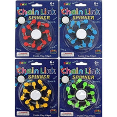 Magic Chain Spinner W/5 Arms sensory fidget toys in red, blue, yellow, and green packaging, helping families thrive.