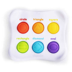 Dimpl Duo sensory toy with colorful shape buttons to calm, connect and support families in play and learning.