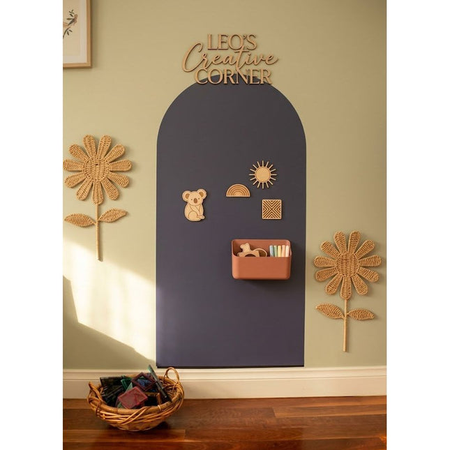 Magnetic Chalk Wall Decal for Kids, Archway 118×60cm — JDECAL with wooden wall decor and storage basket
