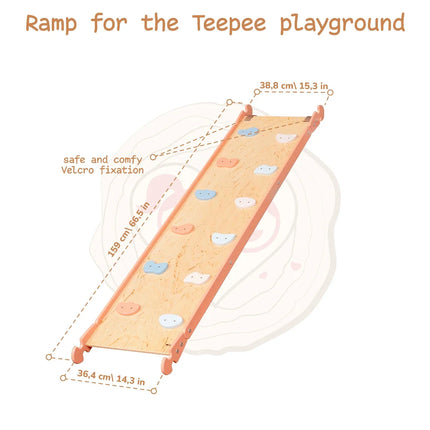 Wooden ramp accessory featuring colorful grips designed for the Wooden Teepee Playground for kids and toddlers