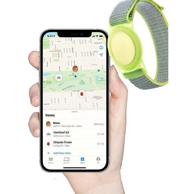 Dementia & Disability Smart Tracker Wrist/Ankle Band – Works with Apple Find My (iOS Only) | Water-Resistant, Replaceable Battery, Includes Tracking Tag - Yellow