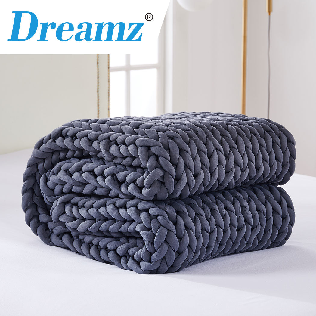 DreamZ Knitted Weighted Blanket Chunky Bulky Knit Throw Blanket 6.5KG Dark Grey - Sensory Circle