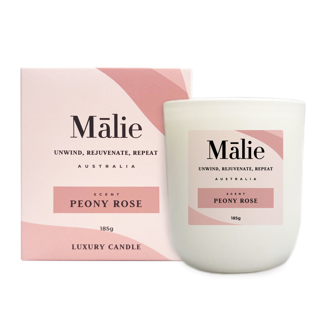 Peony Rose Luxury Soy Candle 185g - Malie - Sensory Circle