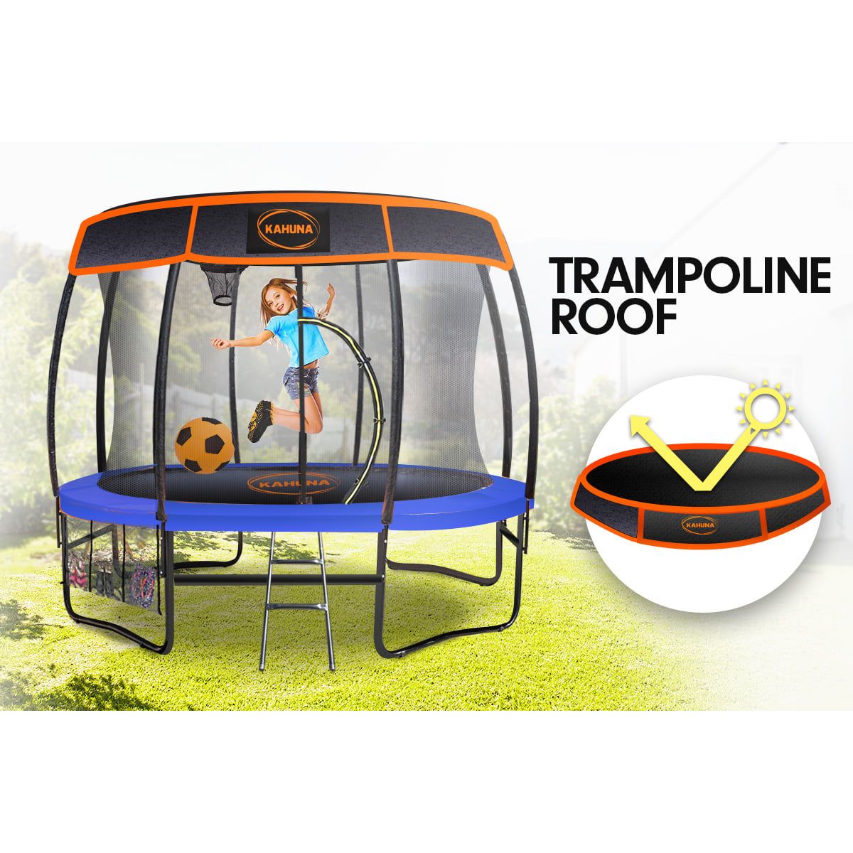 Kahuna 14ft Outdoor Trampoline Kids Children With Safety Enclosure Pad Mat Ladder Basketball Hoop Set - Blue - Sensory Circle