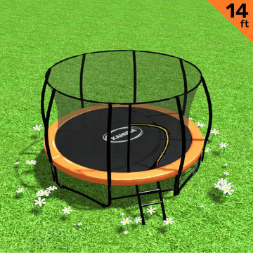 Kahuna 14ft Trampoline Free Ladder Spring Mat Net Safety Pad Cover Round Enclosure - Orange - Sensory Circle