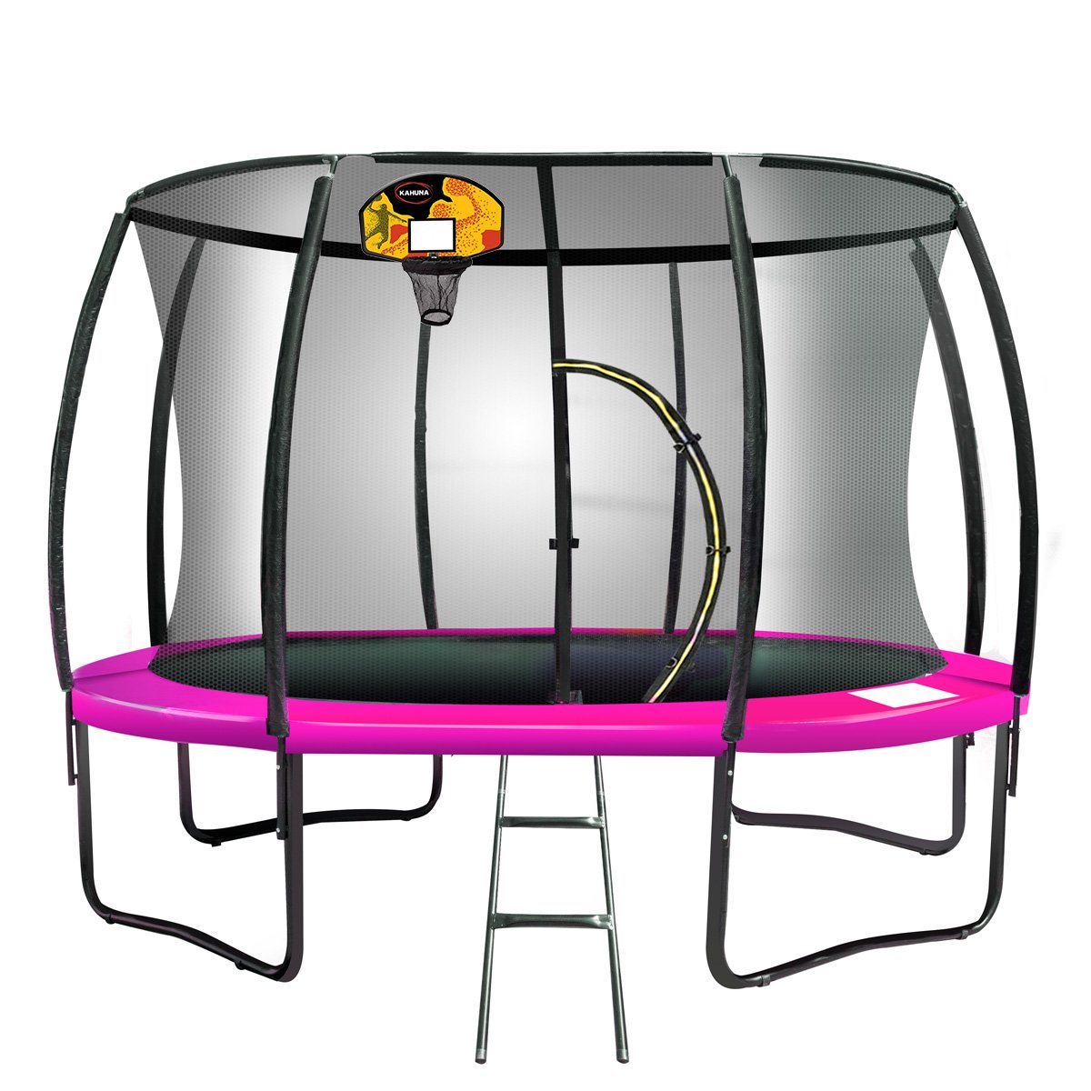 Kahuna 14ft Outdoor Trampoline Kids Children With Safety Enclosure Pad Mat Ladder Basketball Hoop Set - Pink - Sensory Circle