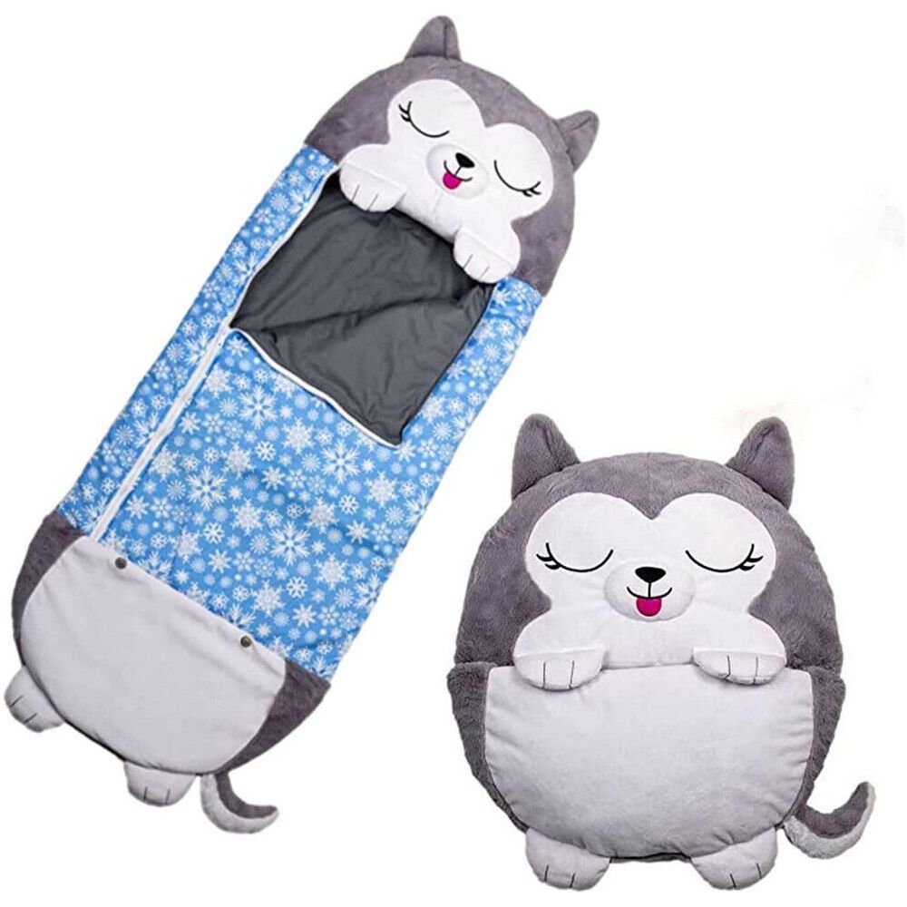 Kids Sleeping Bag Happy Children Toy Plush Grey Husky Large - Sensory Circle