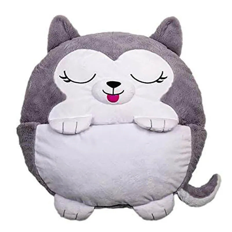 Kids Sleeping Bag Happy Children Toy Plush Grey Husky Large - Sensory Circle