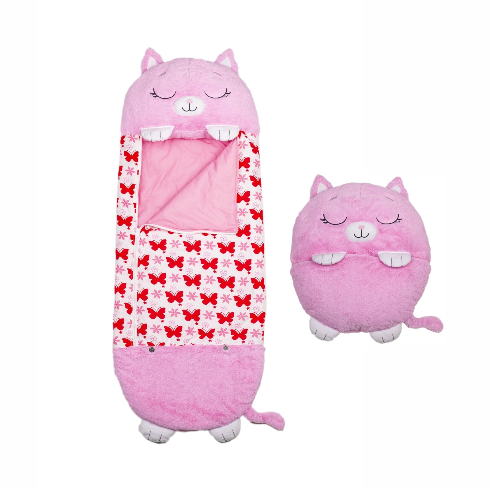 Kids Sleeping Bag Happy Children Toy Plush Pink Cat Large - Sensory Circle