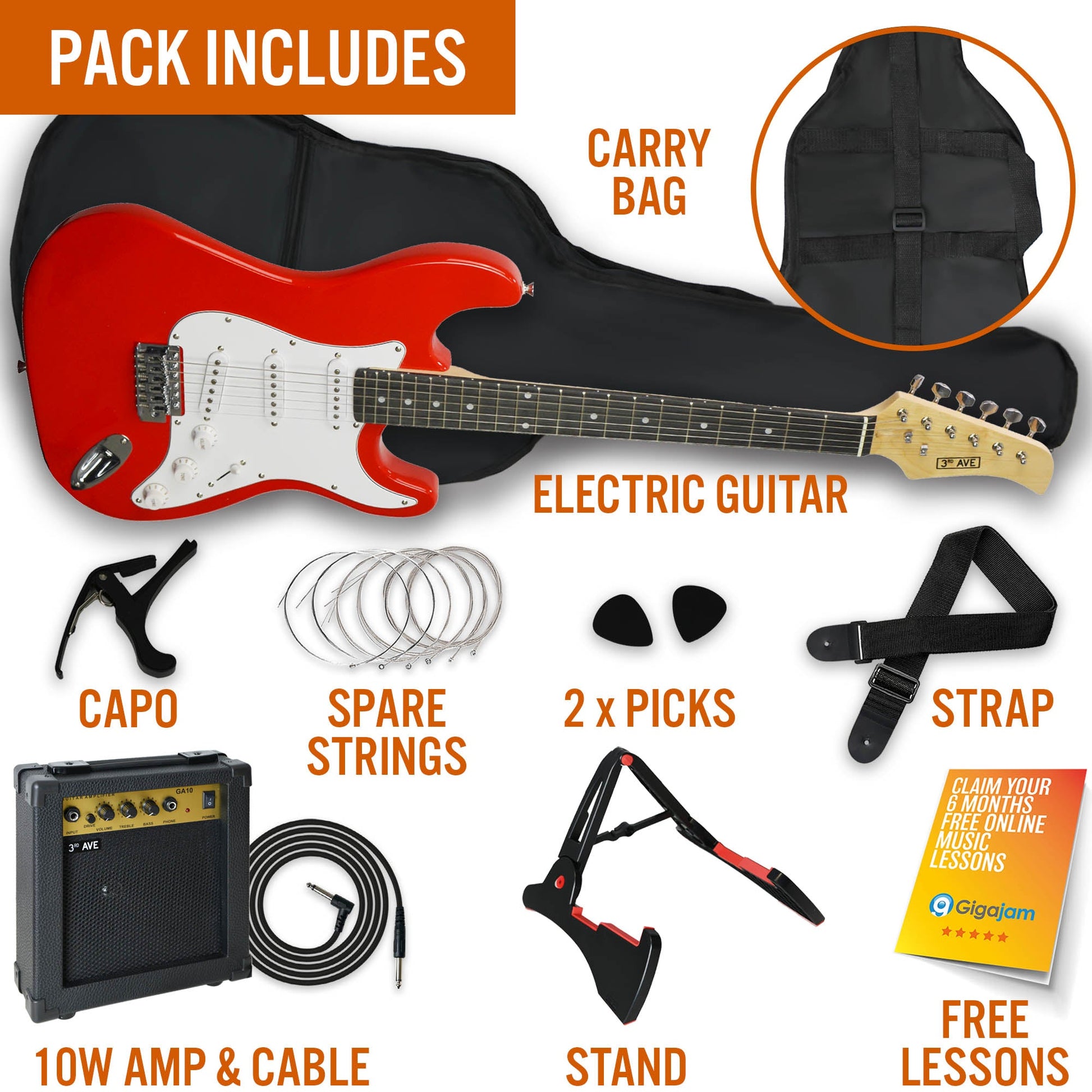 3rd Avenue Electric Guitar Pack - Red - Sensory Circle